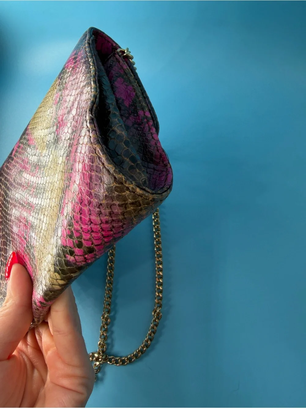 Vivienne Westwood Tie Dye Snake Animal Print Leather Clutch Small Bag Gold Chain - Picture 7 of 8